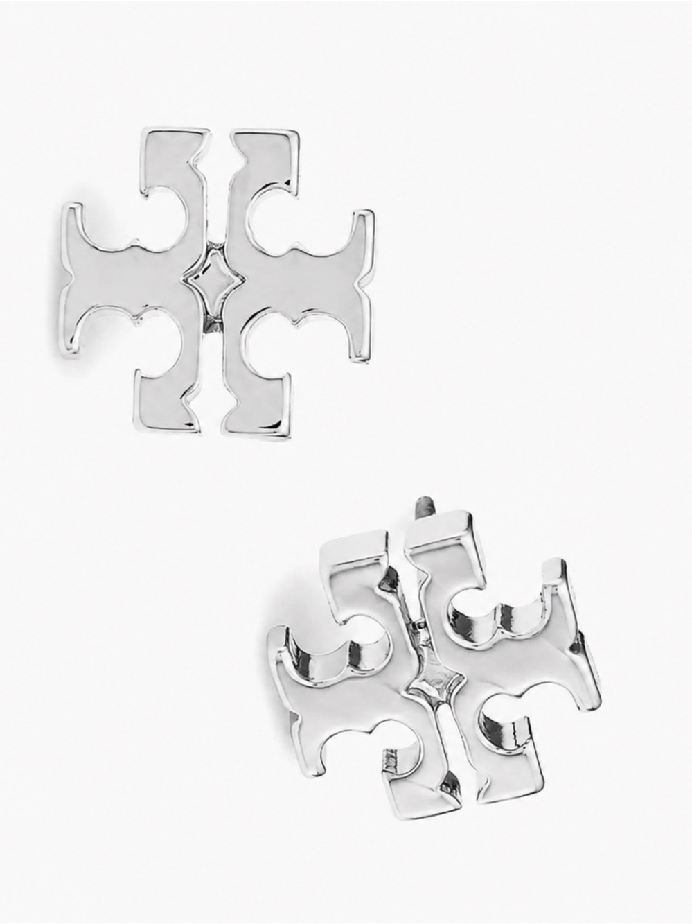 Tory Burch Large Silver Double-T Logo Stud Earrings / Original packaging 🩶 - Picture 5 of 8